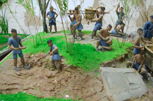远古人制作陶器的场景模型